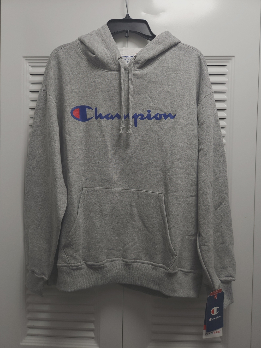 NWT Champion Women's 1X Powerblend Gray Pullover Hoodie Relaxed Fit Logo